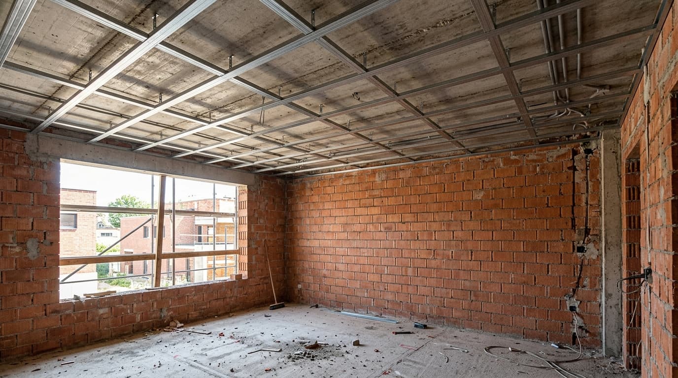 Unfinished room — raw concrete slab with exposed conduits and wiring