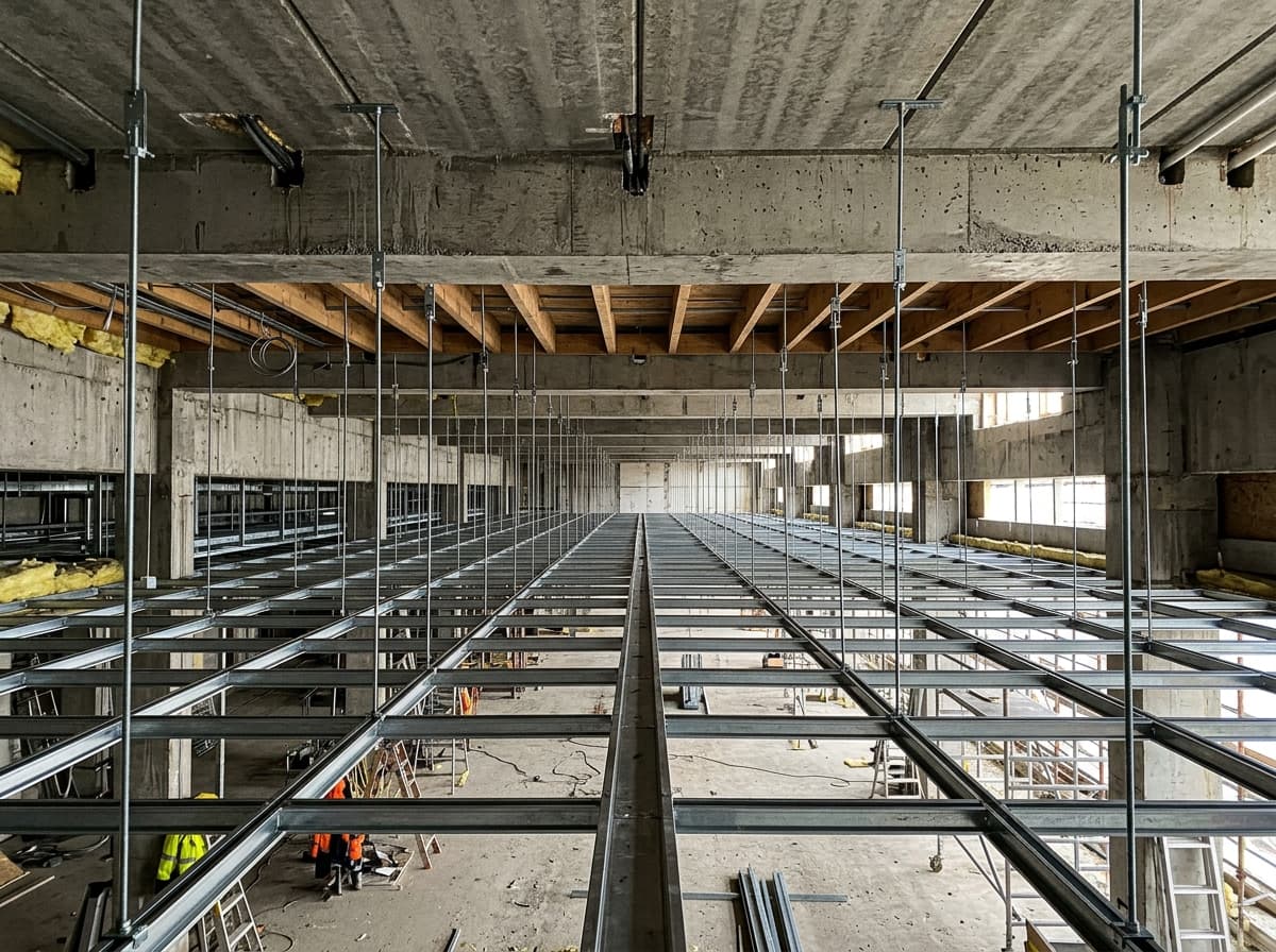 Crisp gypsum ceiling edge meeting a shadow-gap reveal